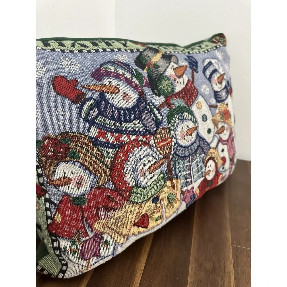 Snowman Tapestry Pillow Green Let It Snow Christmas 17x12